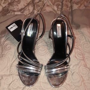 Silver open toe heels